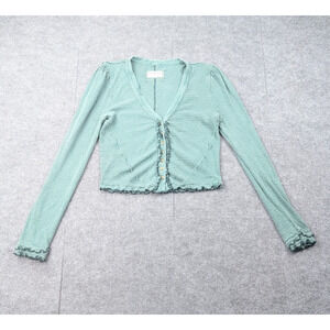 We The Free People Winnie Cardi Womens Small Green Lightweight Boho Ribbed